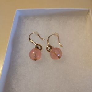 Goldtone Pink Ball Drop Dangle Pierce Earrings NWT 1.5"